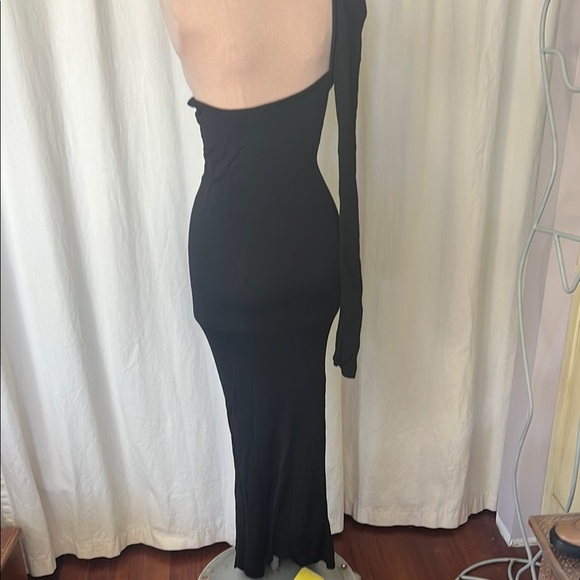 MNG mango Chic Black One sleeve Shoulder Dress asymmetrical knit maxi - Picture 4 of 12